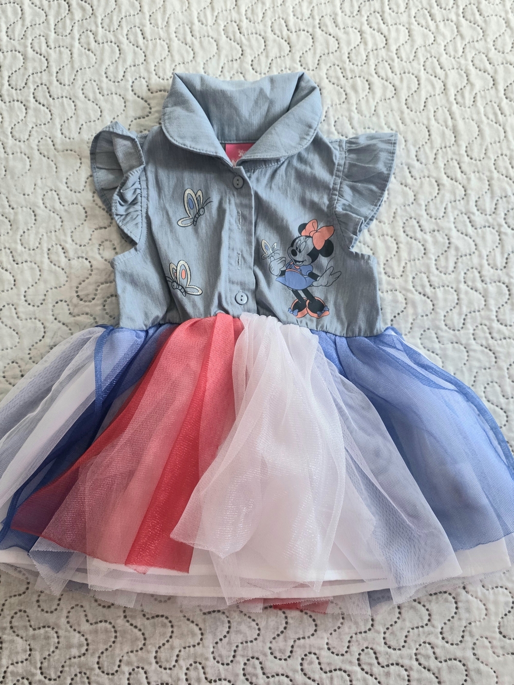Disney Junior Minnie Mouse Dress Girls 12M Blue Button Front Americana Tutu